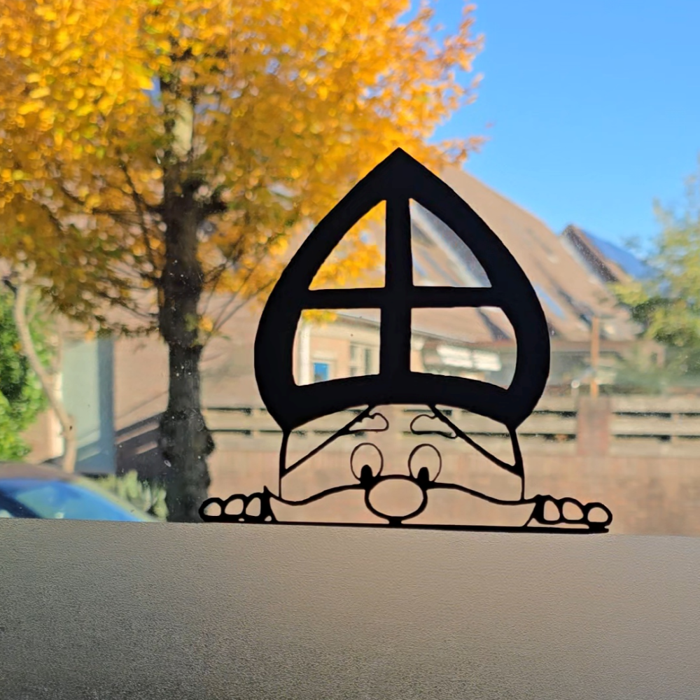 Raamsticker - glurend Pietje of Sinterklaas